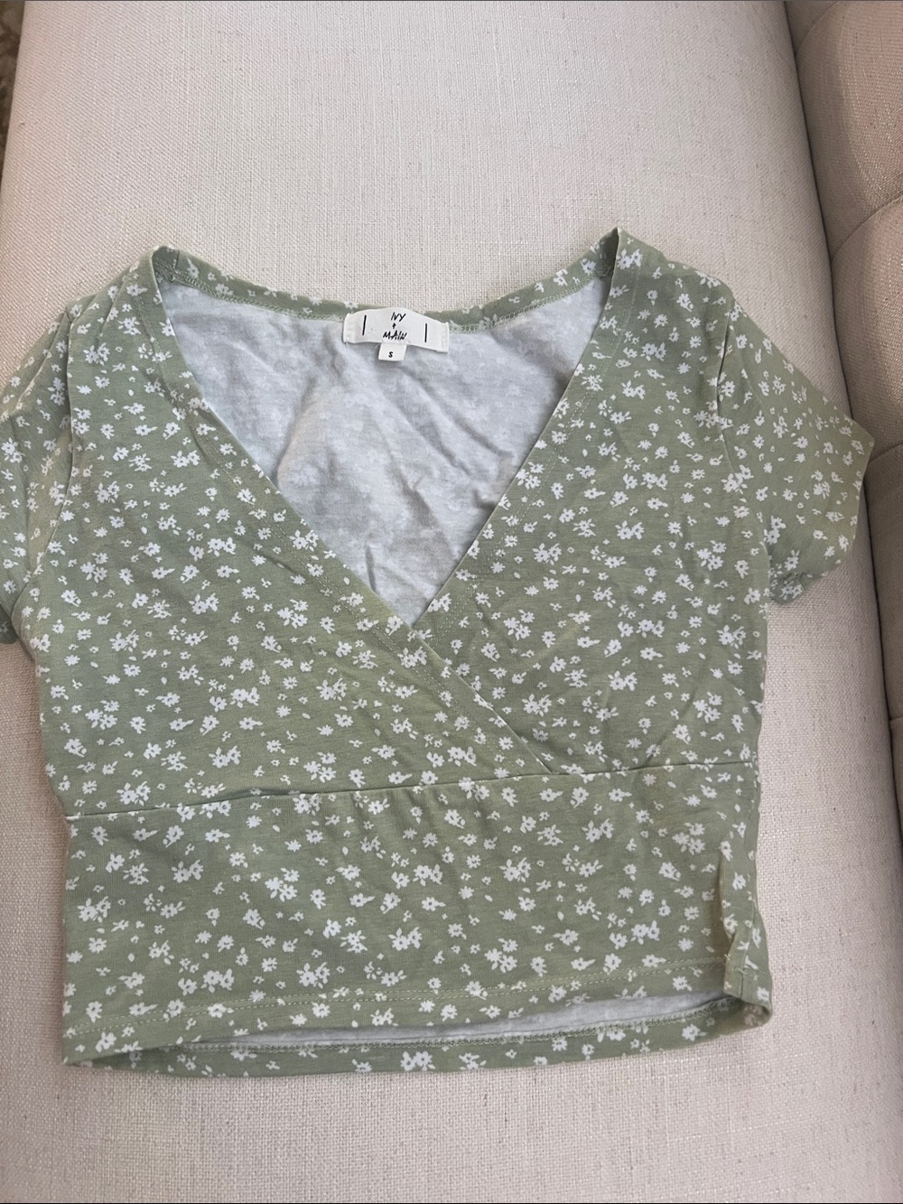 Floral Sage Green Wrap Crop Top